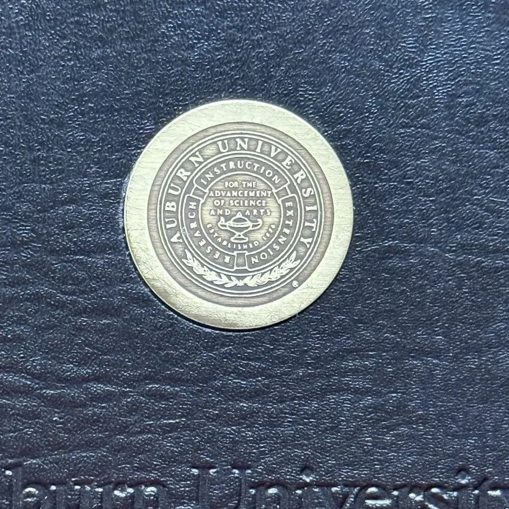 VTG Hazel Auburn University Padfolio Golden Medallion‎ Metallic Corners Embossed